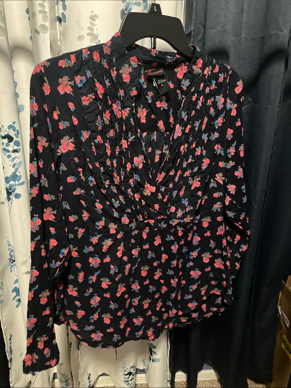 torrid Black Floral Twist-Front Blouse with Pink and Blue Flowers